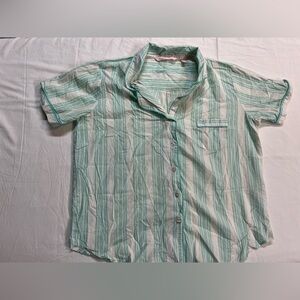 Victoria’s Secret Pajama Top Women Large Mint Green White Striped Button Up